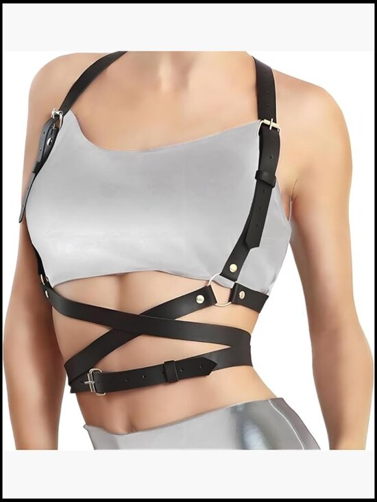 Faux Leather Body Harness Belt Adjustable Punk Goth Chest Straps Harness for